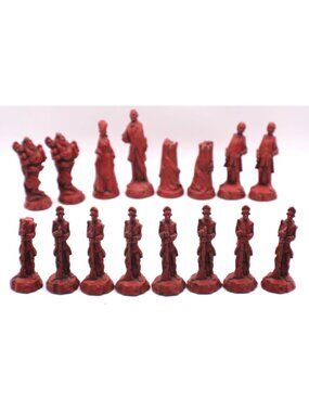 Revolutionary War Chess Set Pieces (16) Crafted Red Resin Historical Figures Vtg